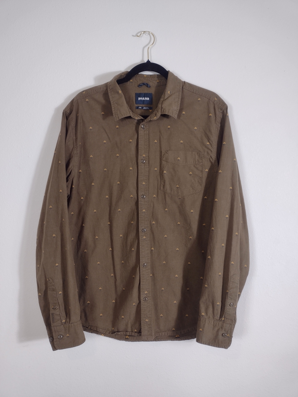 Prana Green Organic Cotton Long Sleeve Lewisville Button Up Shirt Men's Large